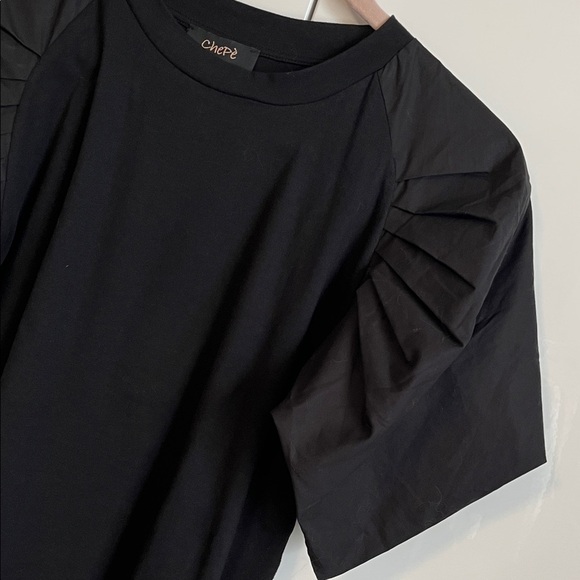 CHEPE ITALY Black Cotton Puff Sleeve T-Shirt Top, Size L - Picture 4 of 12